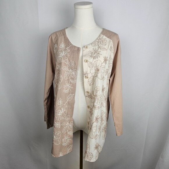 Produce Company Shirt Small Embroidered Boho Vintage Button-Up Beige 3/4 Sleeve - Picture 3 of 10